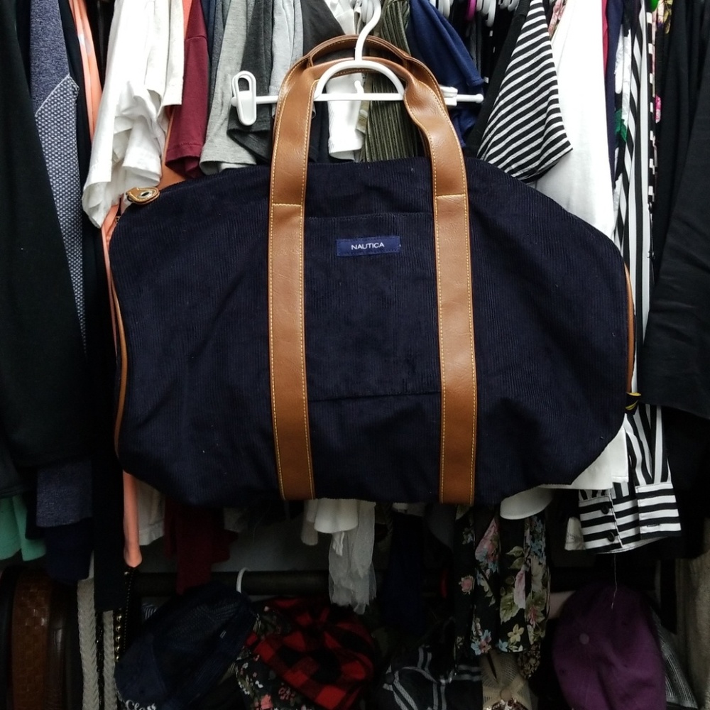 Nautica Blue Corduroy Duffle Bag